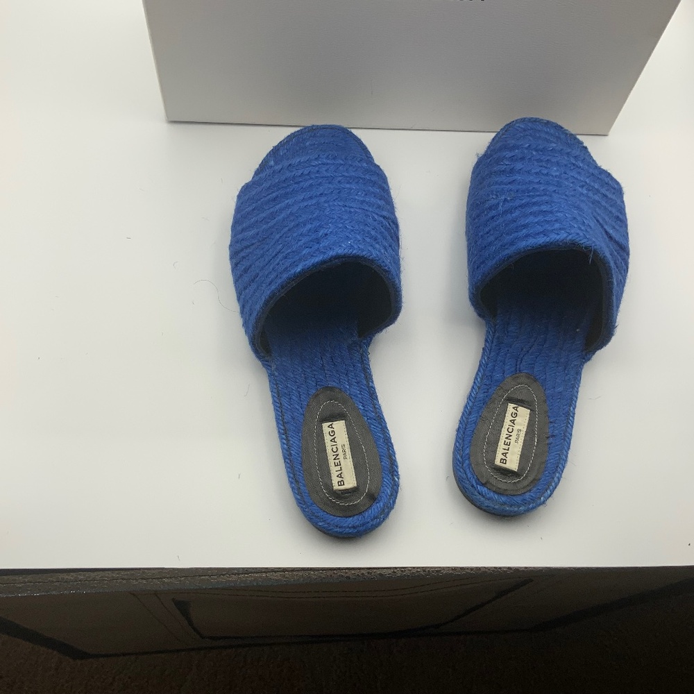 BALENCIAGA RAFFIA UPPER AND LEATHER SLIDES